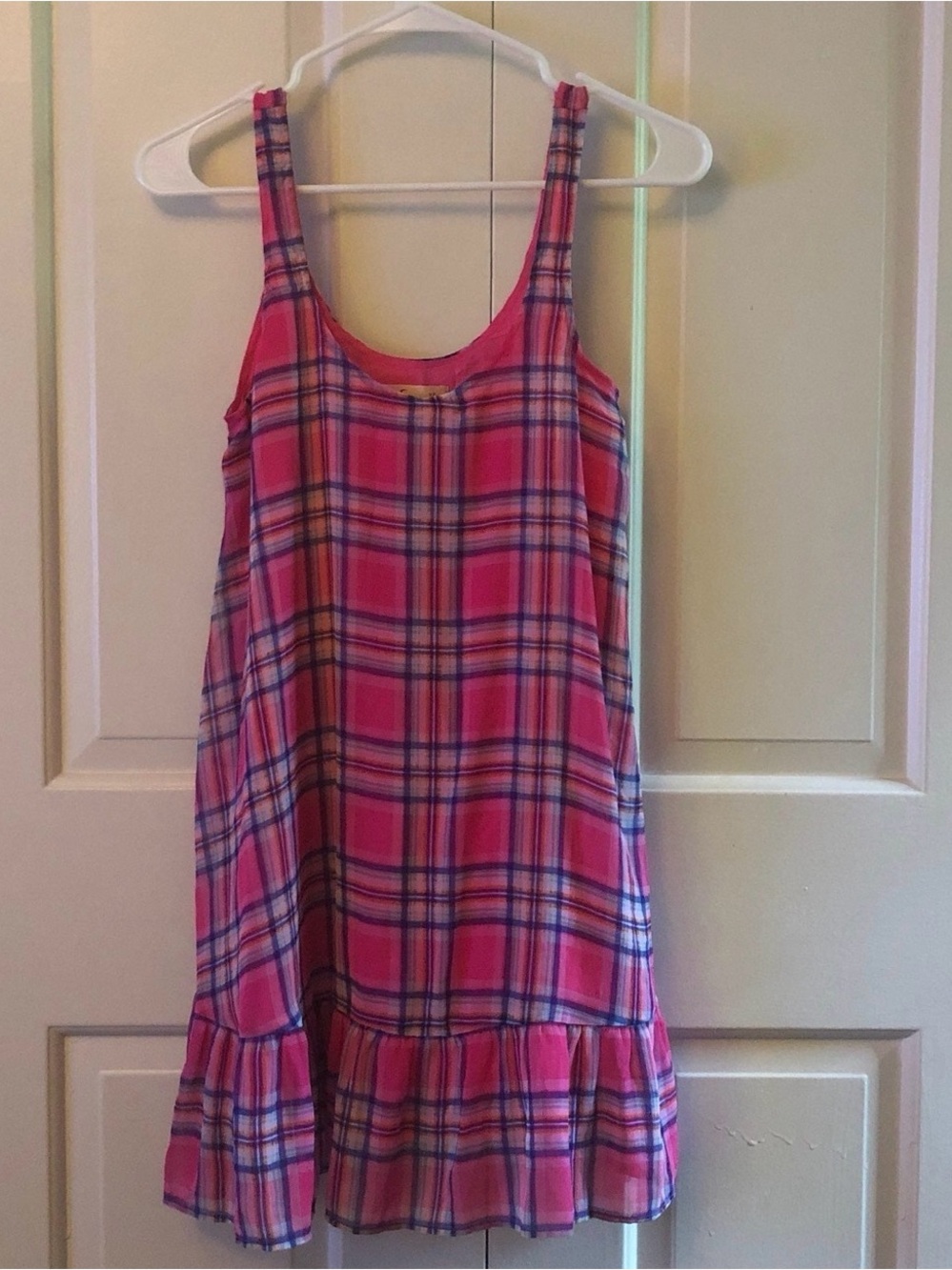 Hollister Pink Plaid Sleeveless Ruffle-Hem Dress